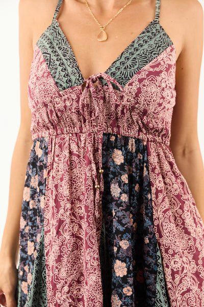 Berry Abstract Multi Print Sleeveless Mini Dress