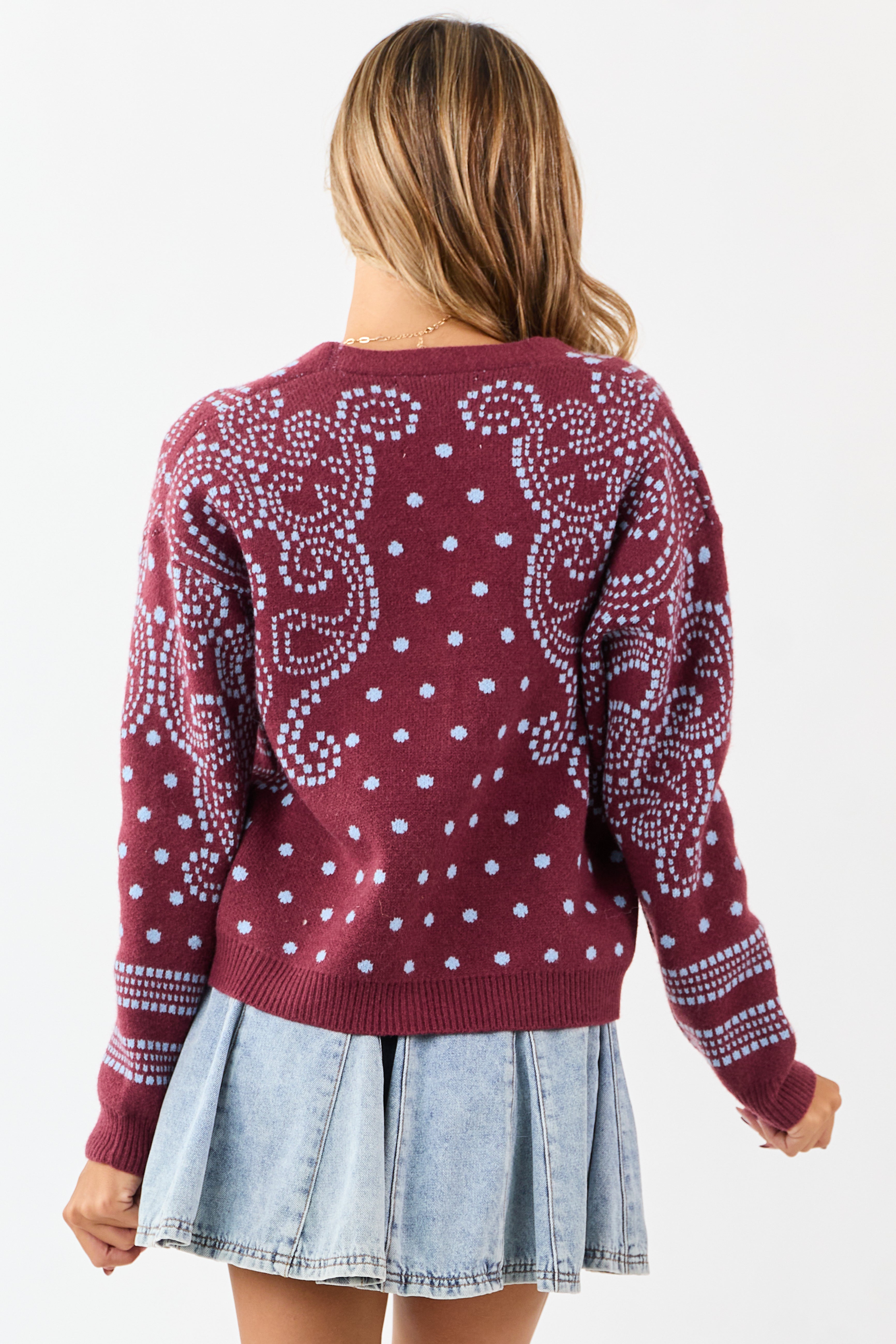 Berry Dot Art Damask Button Down Sweater Cardigan
