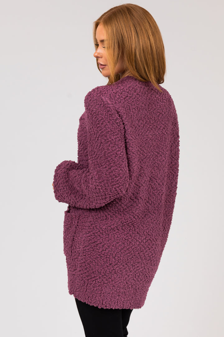 Berry Popcorn Knit Open Front Cardigan