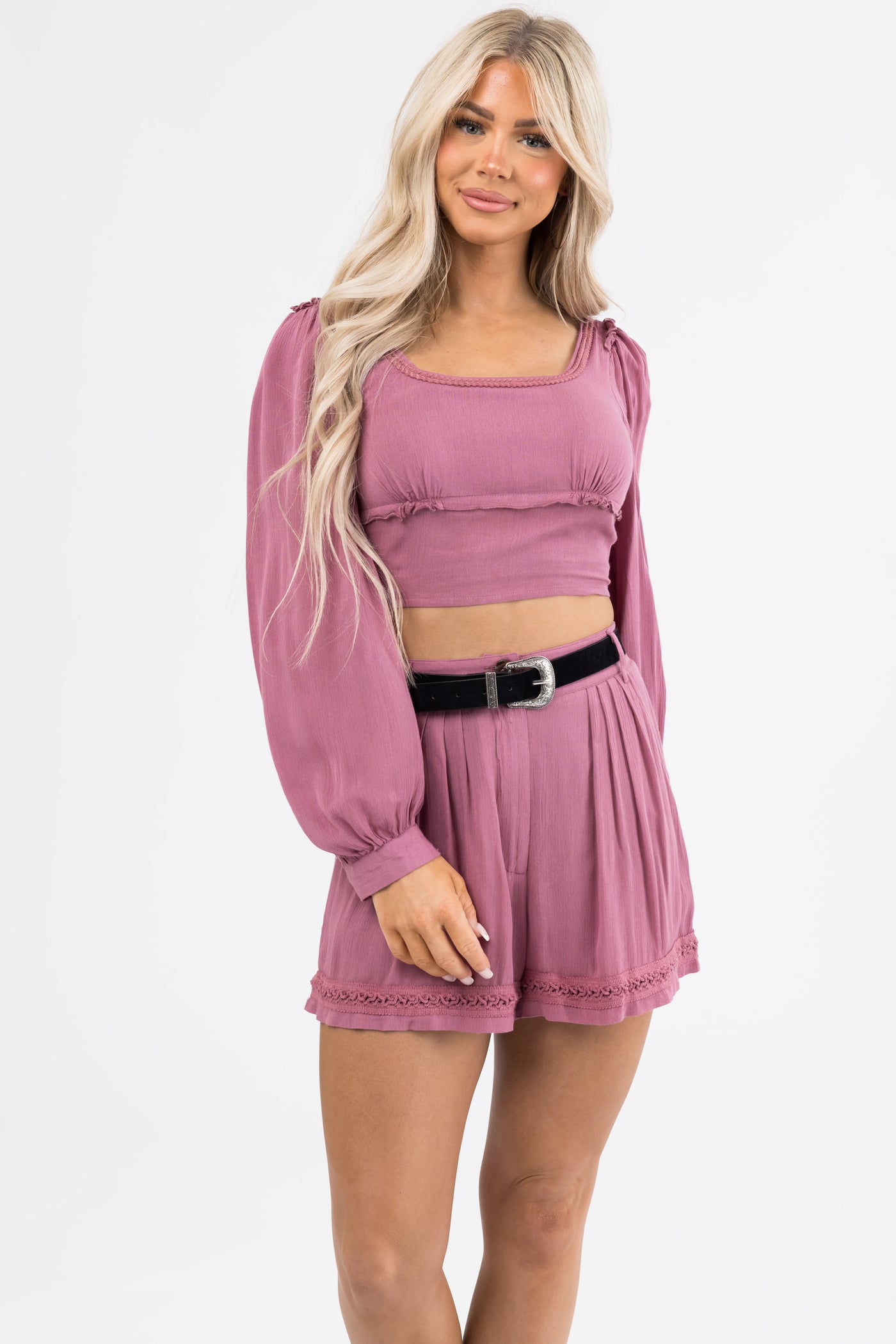 Berry Woven Shorts and Crop Top Set
