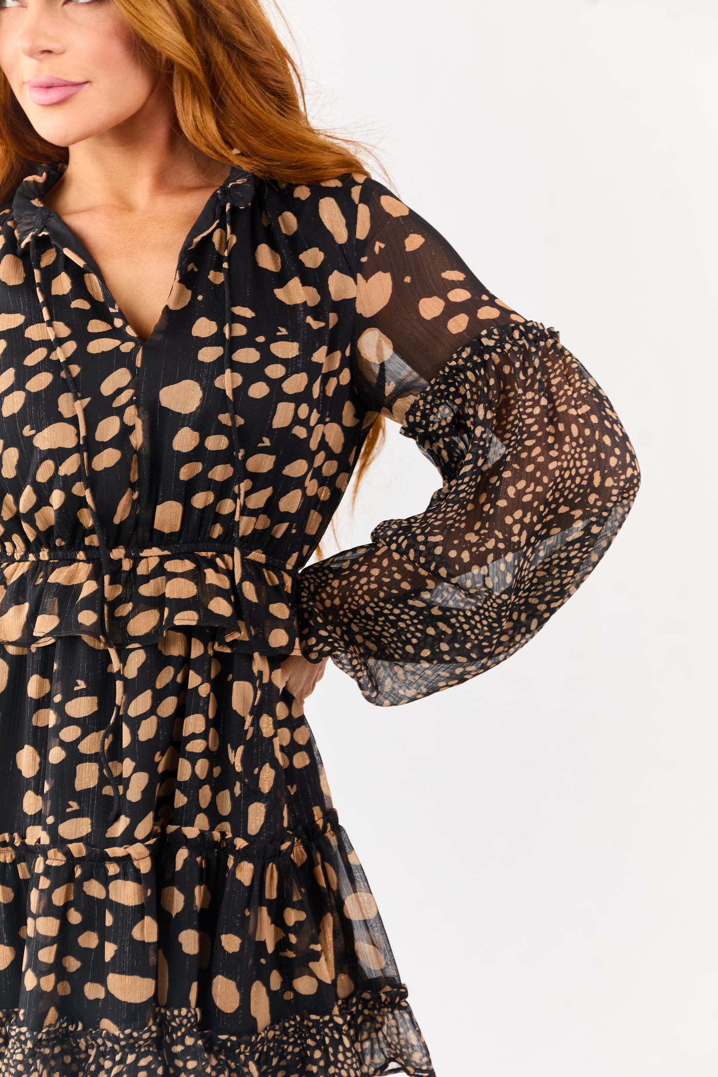 Black Abstract Print Lurex Chiffon Mini Dress