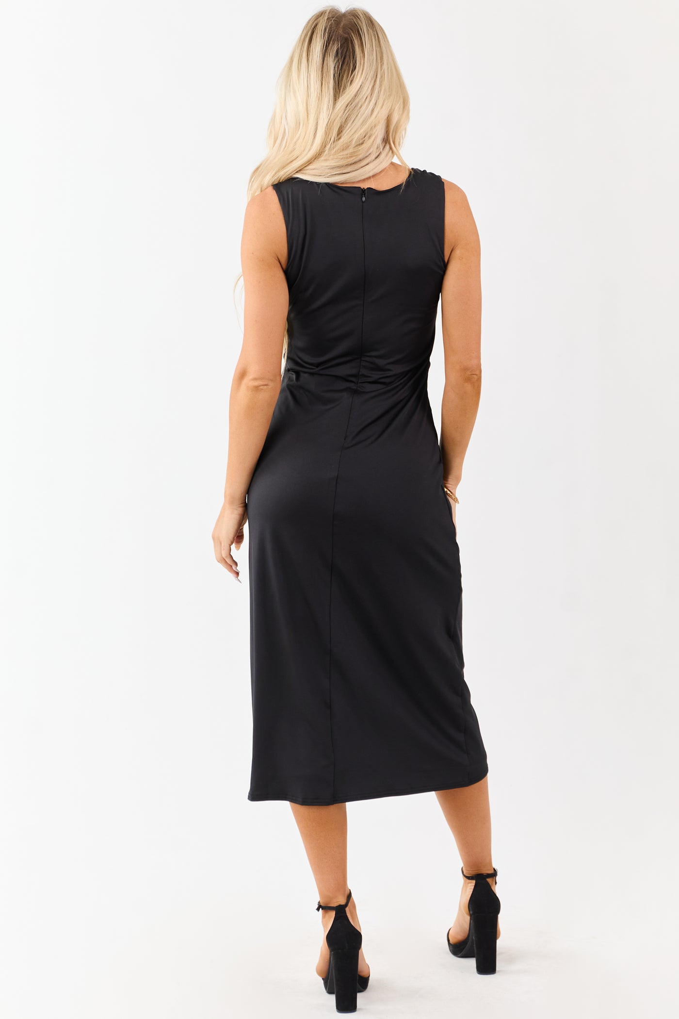 Black Asymmetrical Gold Ring Neck Midi Dress Black Asymmetrical Gold Ring Neck Midi Dress