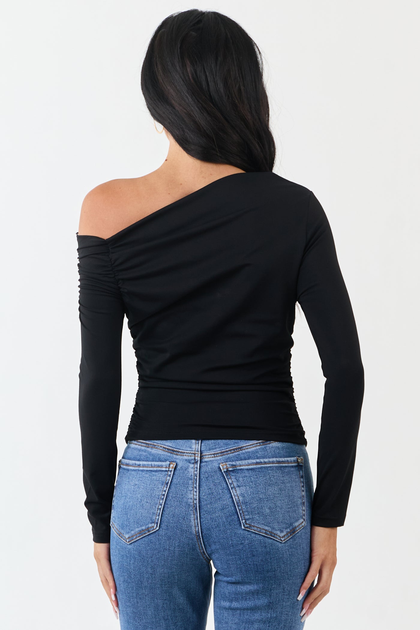 Black Asymmetrical One Shoulder Ruched Top