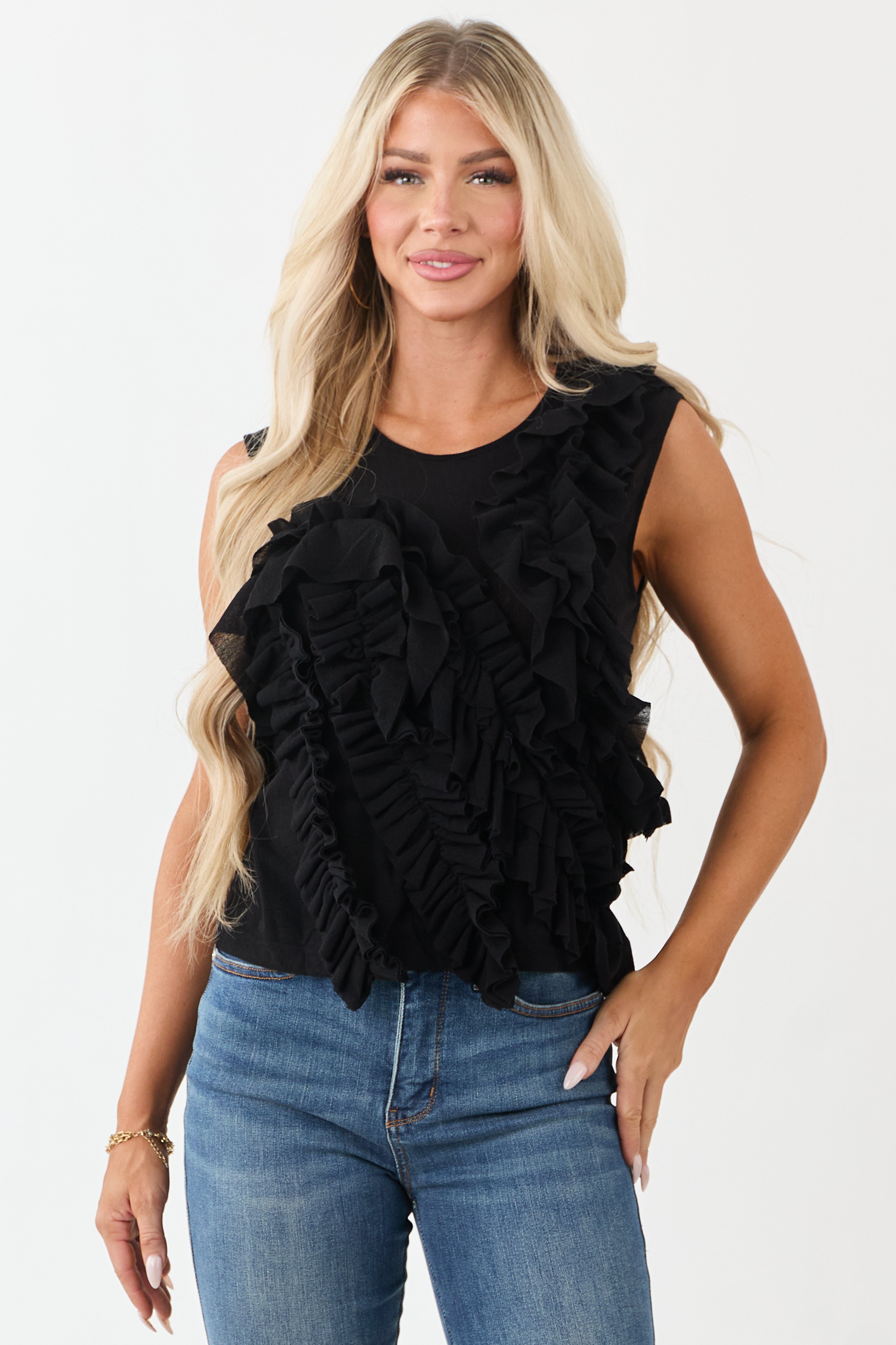 Black Asymmetrical Ruffled Tank Top | Lime Lush Boutique