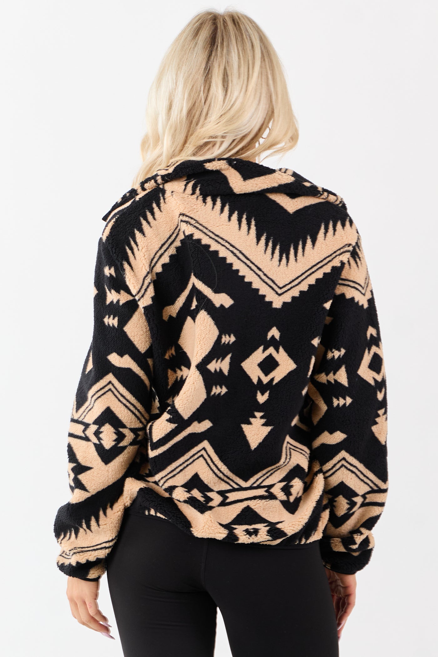 Black Aztec Print Fleece Pullover Sweatshirt