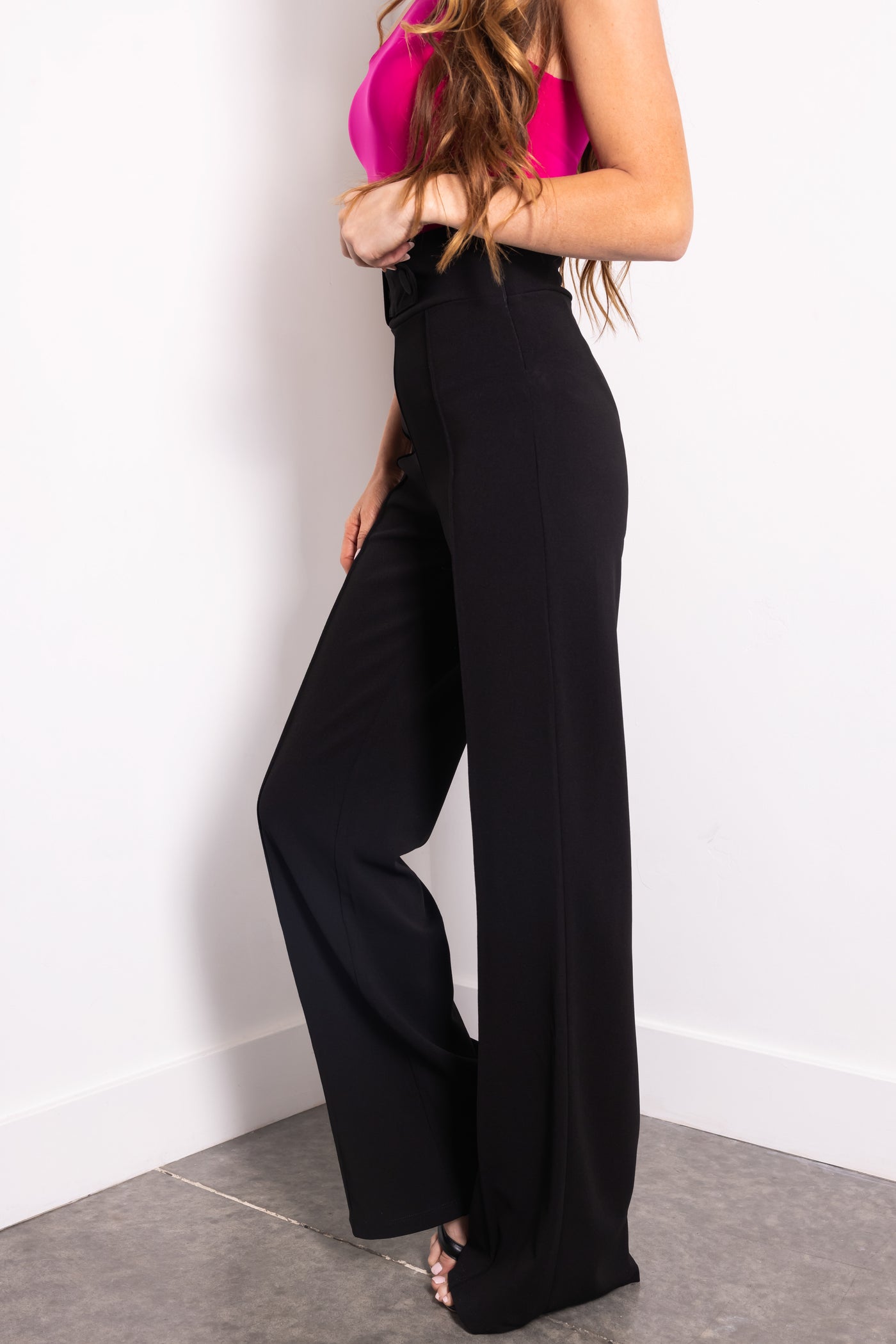 Black Belted High Waist Pleated Pants