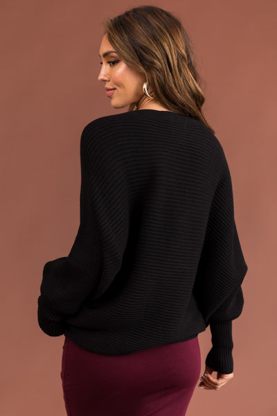 Black Boatneck Dolman Sleeves Sweater