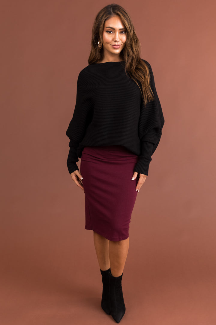 Black Boatneck Dolman Sleeves Sweater