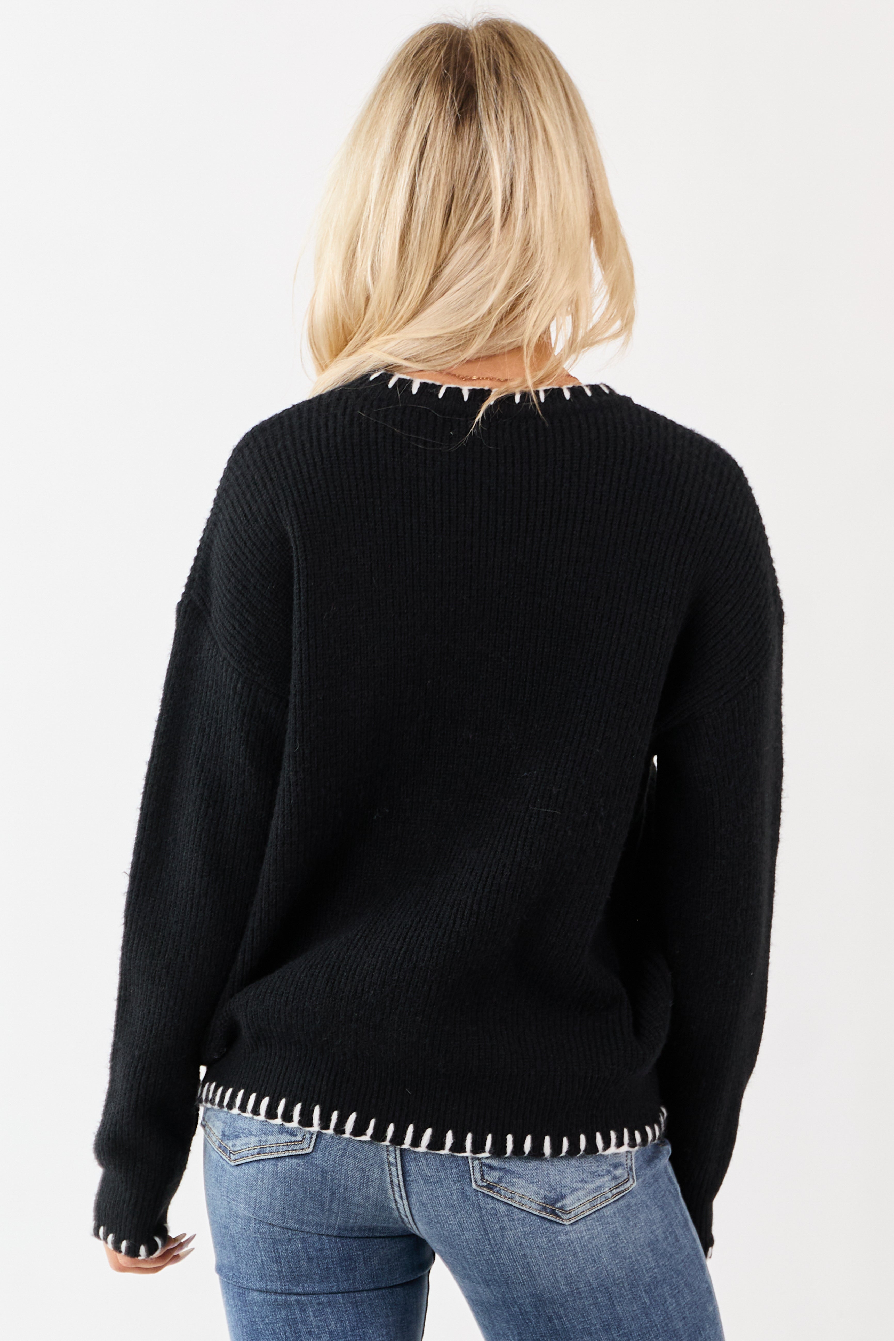 Black 'Boo' Embroidered Long Sleeve Sweater