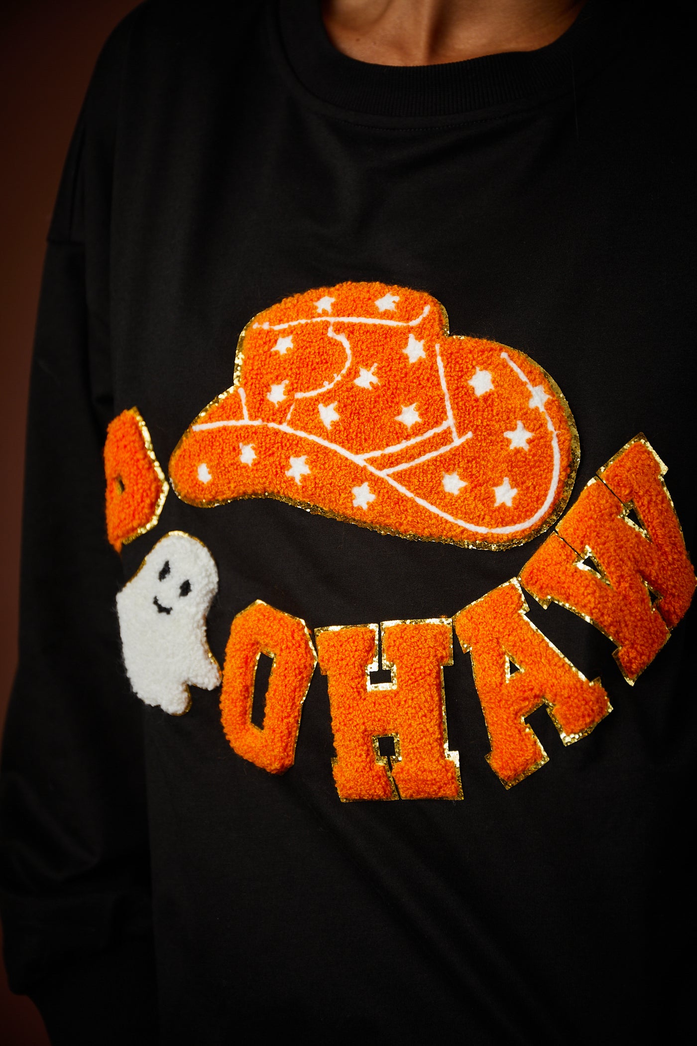 Black 'Boo Haw' Cowboy Hat Graphic Sweater