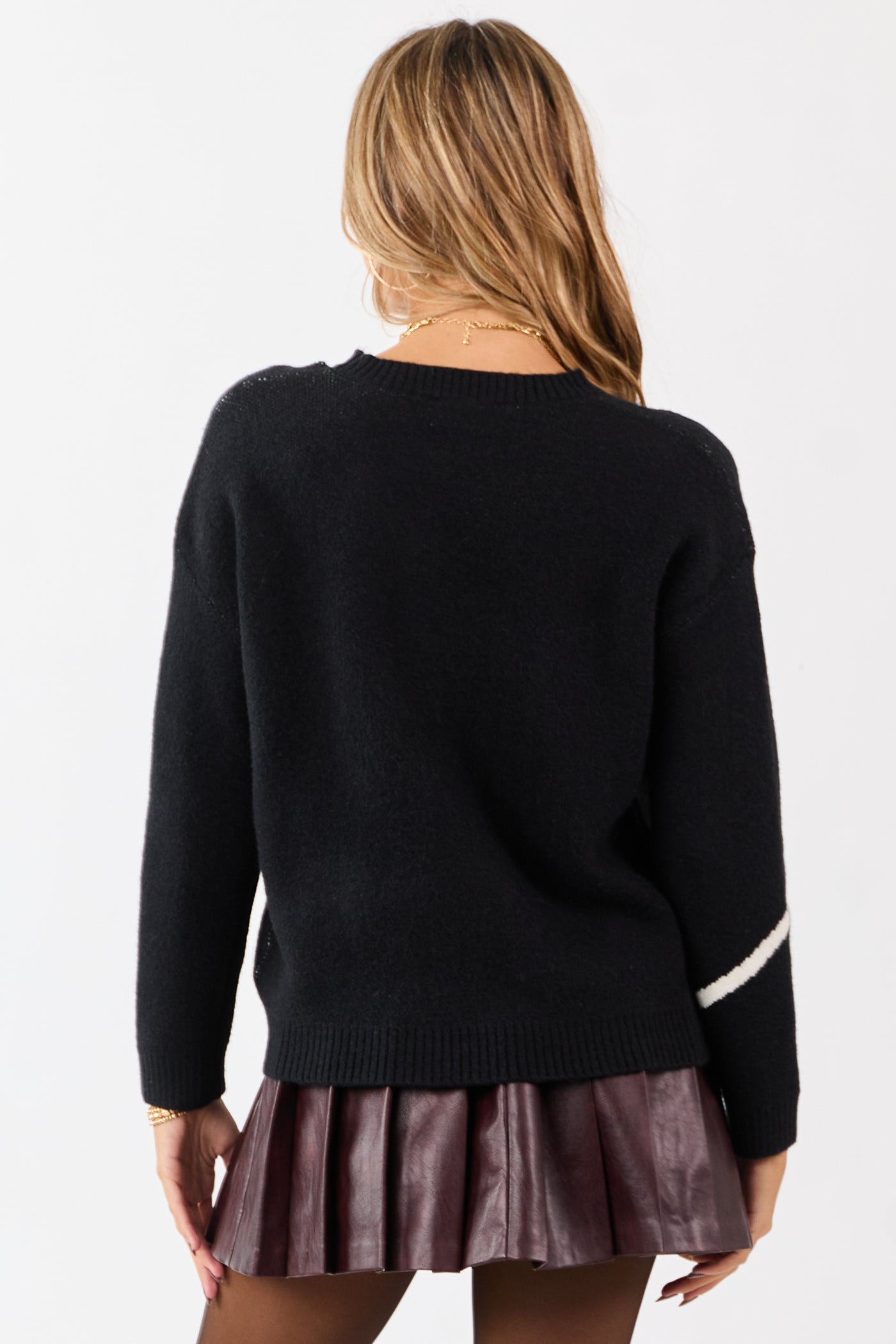 Black and Ivory Bow Graphic Relaxed Knit Sweater