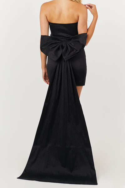 Black Bow Train Strapless Bodycon Mini Dress