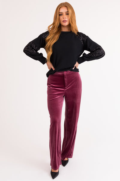 Black Brushed Knit Top with Sequin Details