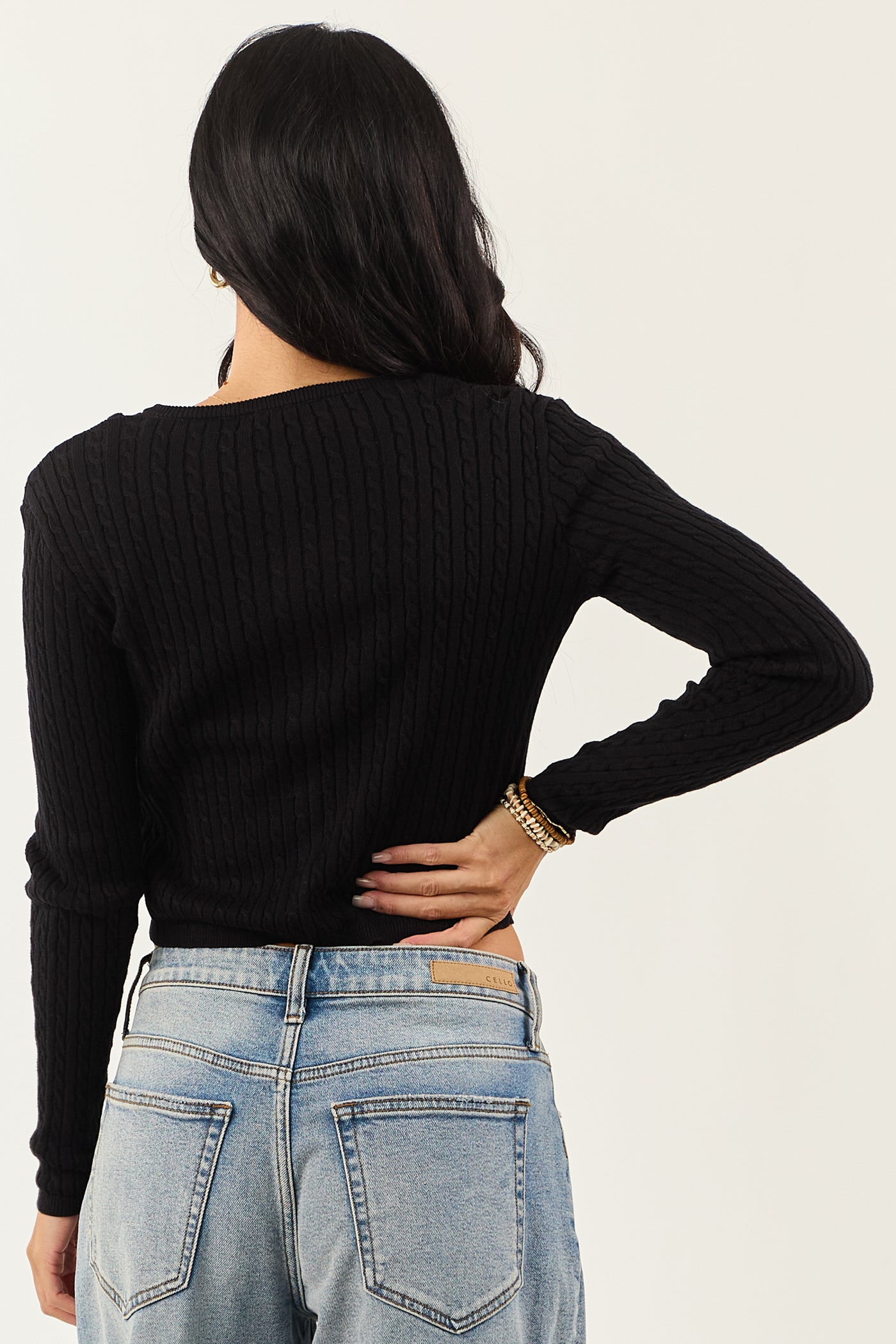 Black Button Down Cable Knit Cardigan