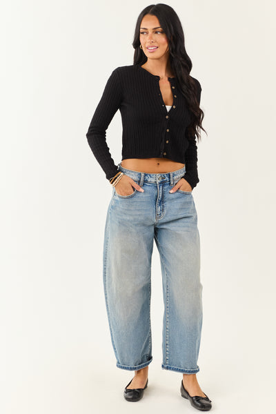 Black Button Down Cable Knit Cardigan