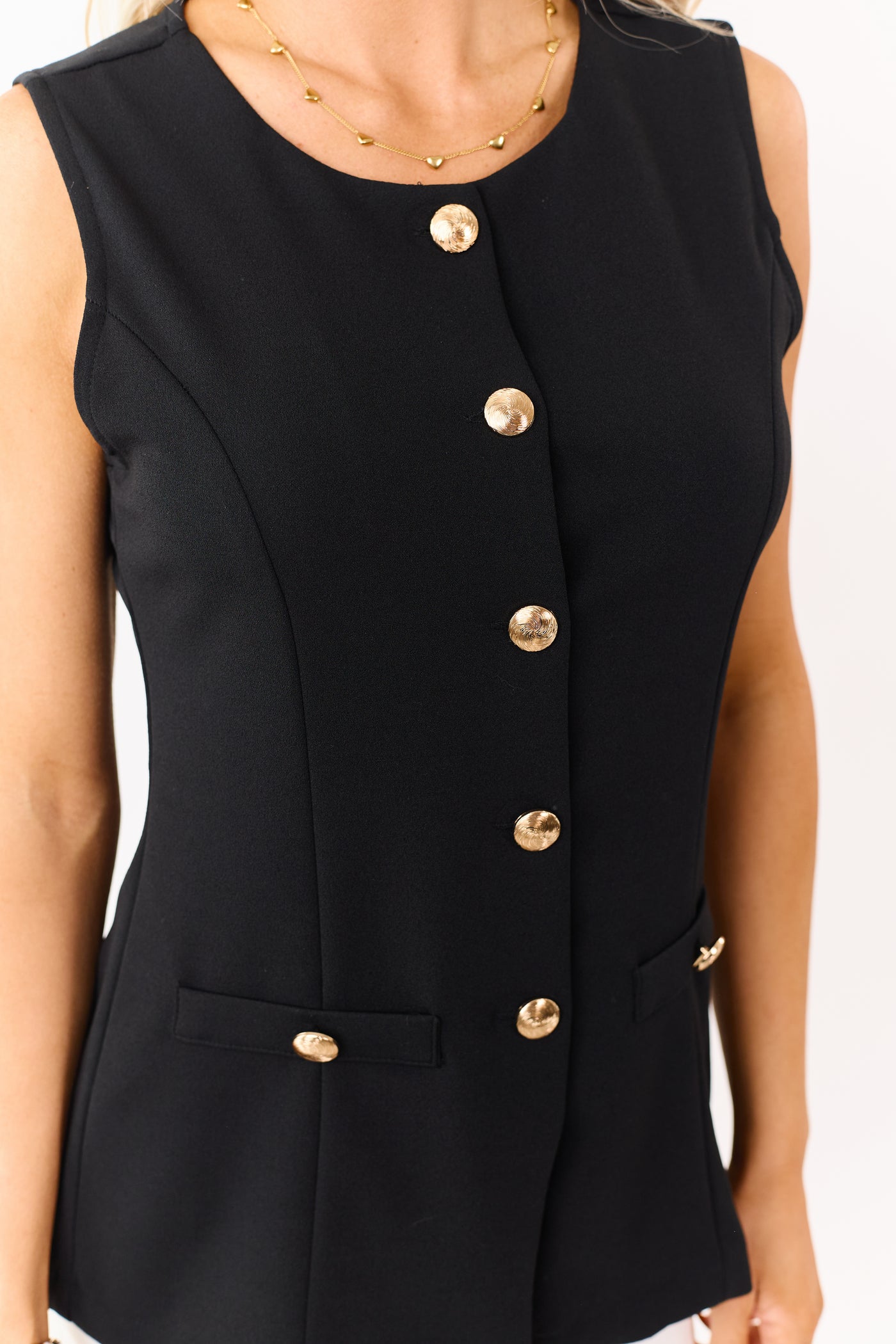 Black Button Down Knit Tunic Vest Top