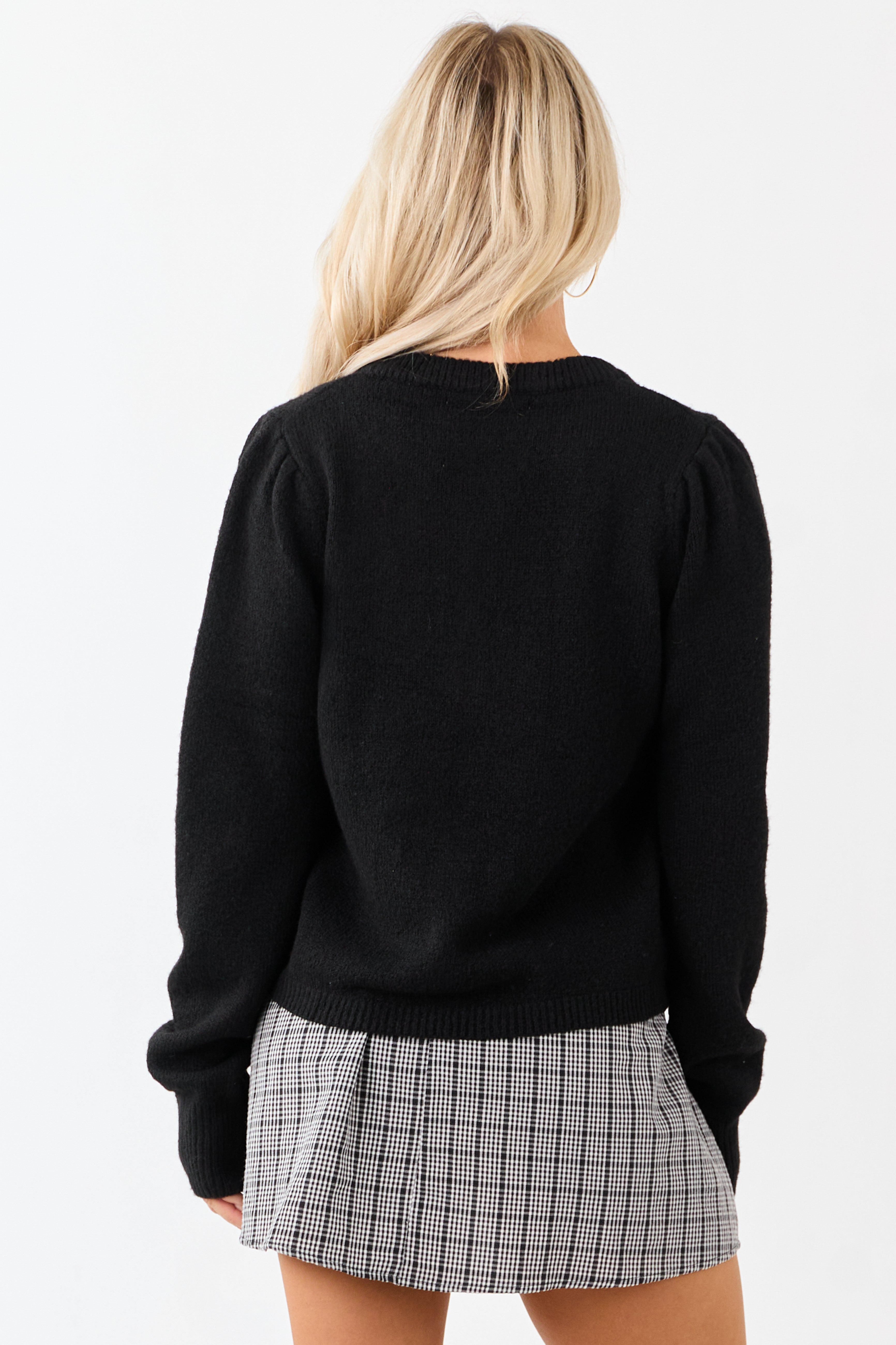 Black Button Down Long Sleeve Wool Blend Cardigan