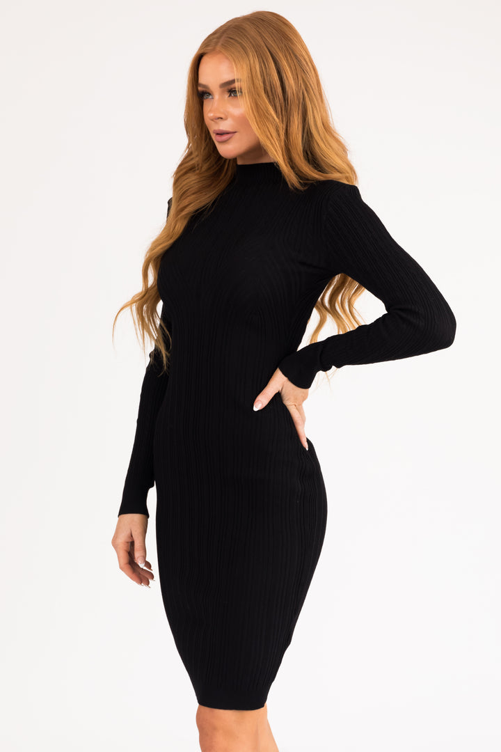 Black Cable and Ribbed Knit Short Dress