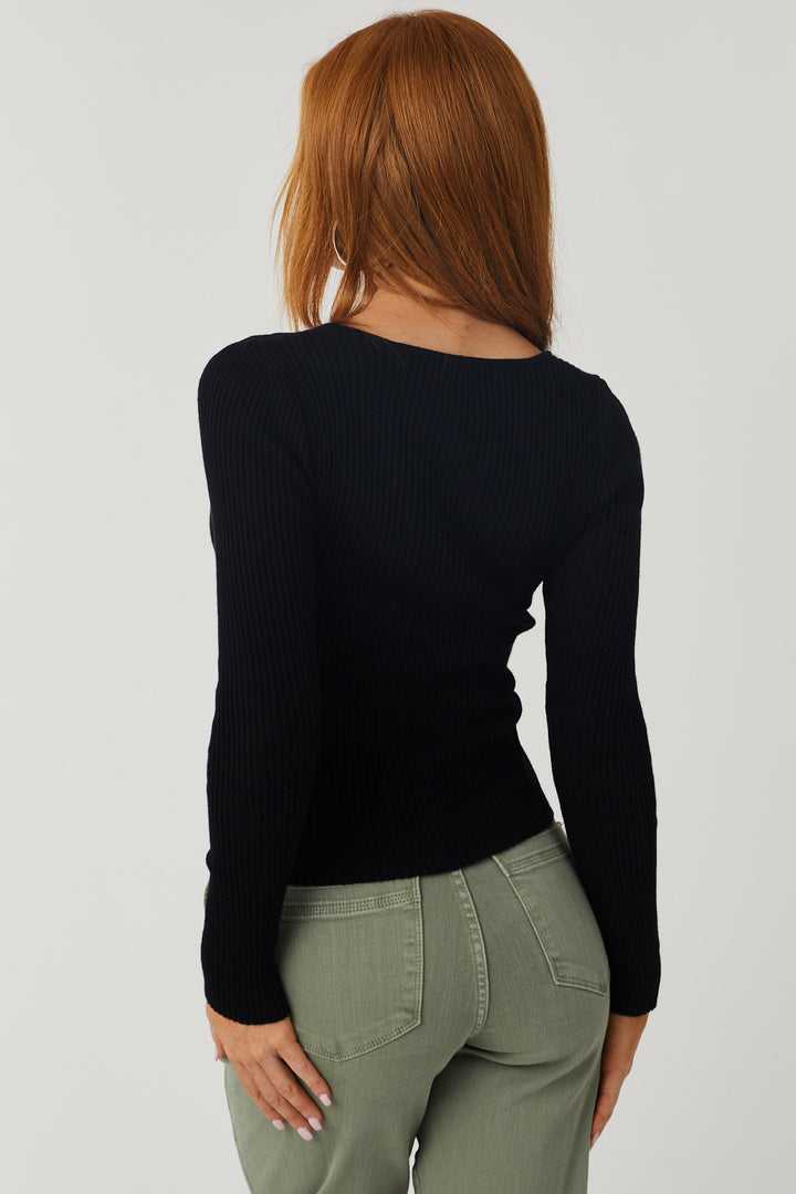 Black Chest Cut Out Fitted Ribbed Sweater Top