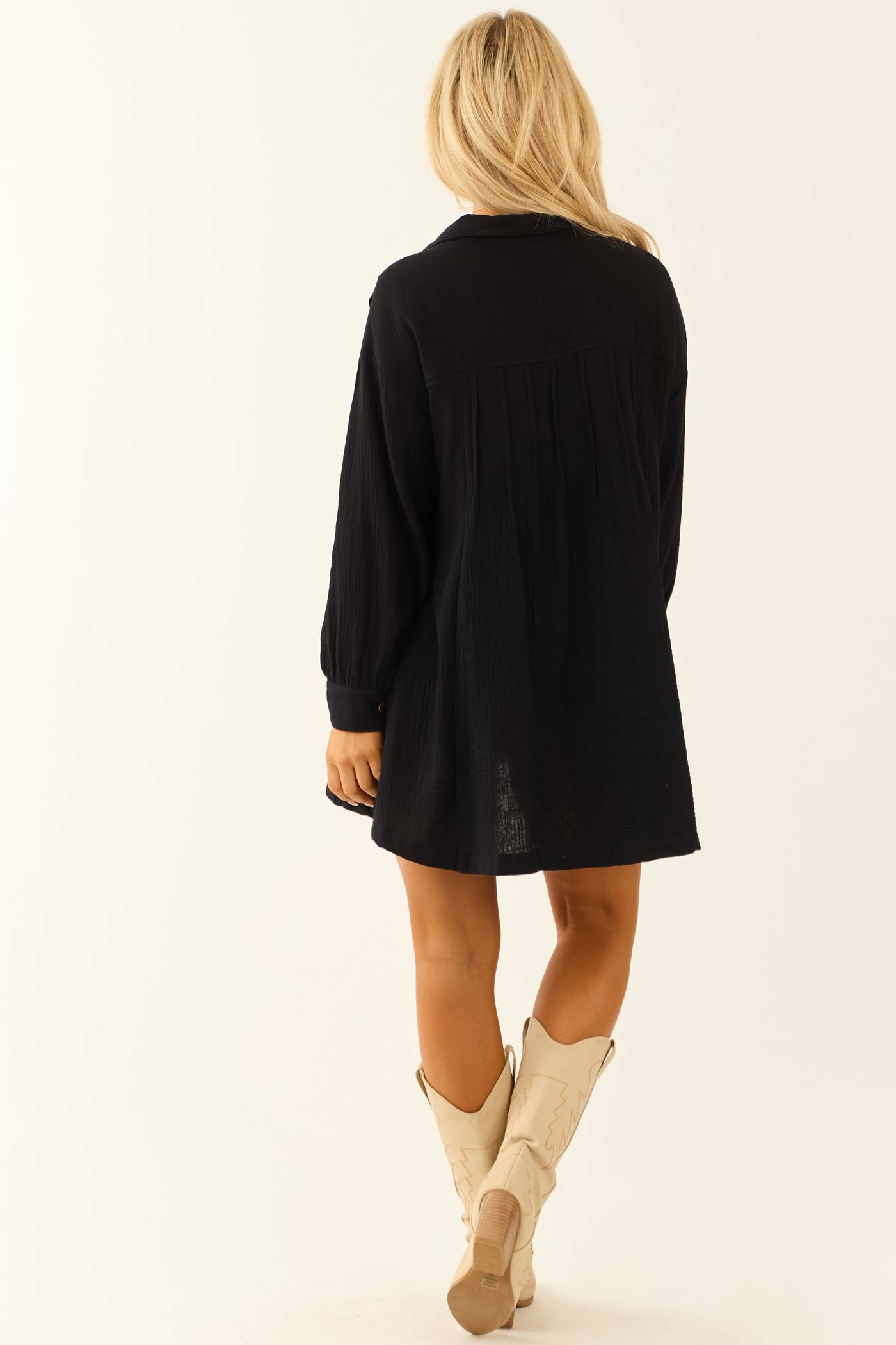 Black Chest Pocket Relaxed Gauze Short Shirt Dress | Lime Lush Boutique Black Chest Pocket Relaxed Gauze Short Shirt Dress | Lime Lush Boutique