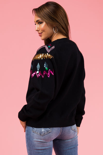 Black Christmas Sequin Long Sleeve Sweater