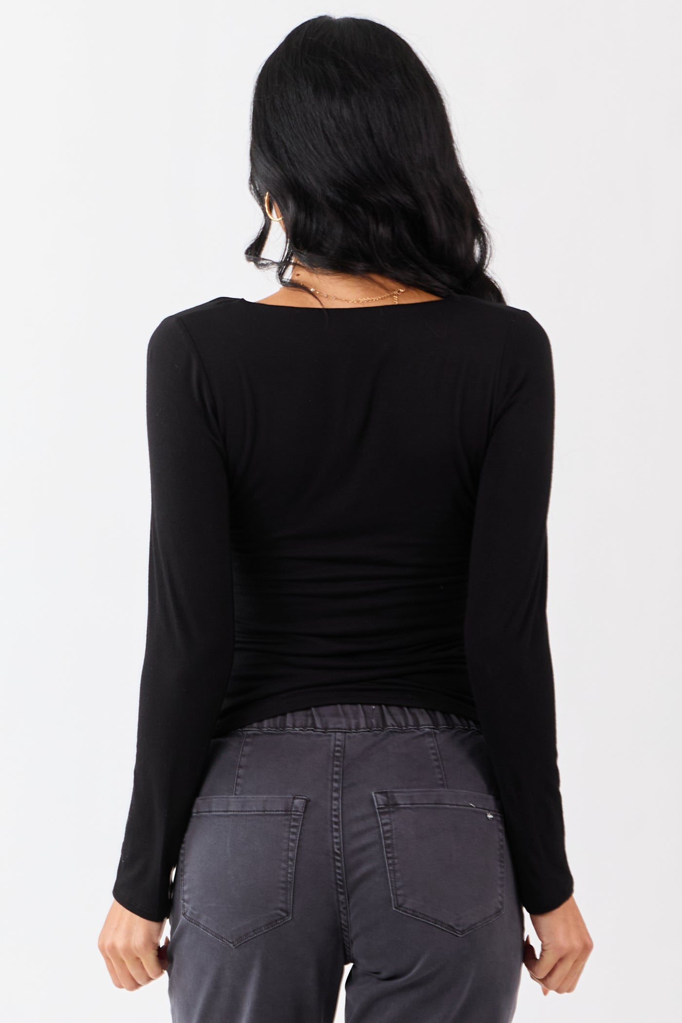 Black Cold Shoulder Long Sleeve Scoop Neck Top