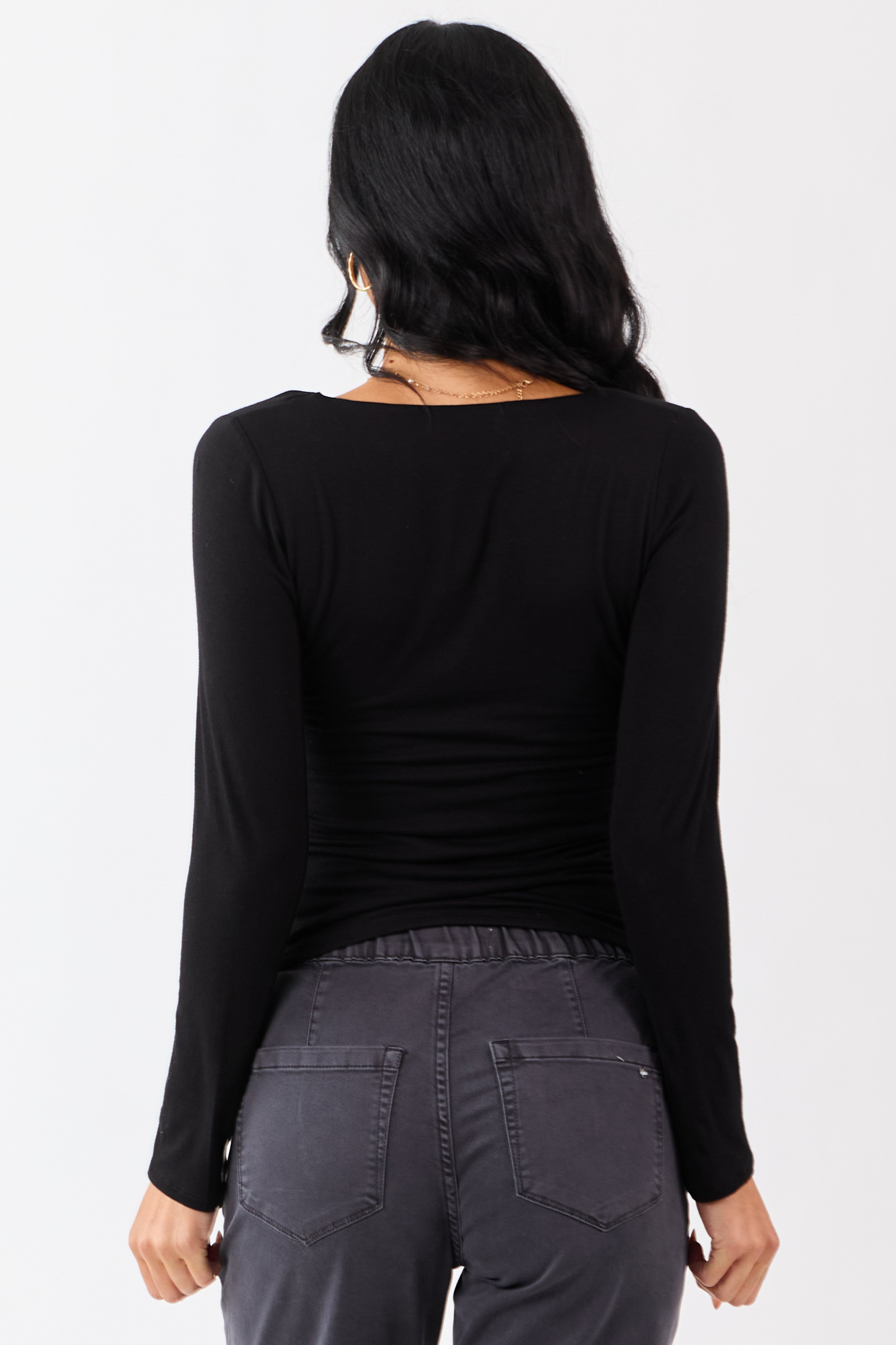 Black Cold Shoulder Long Sleeve Scoop Neck Top