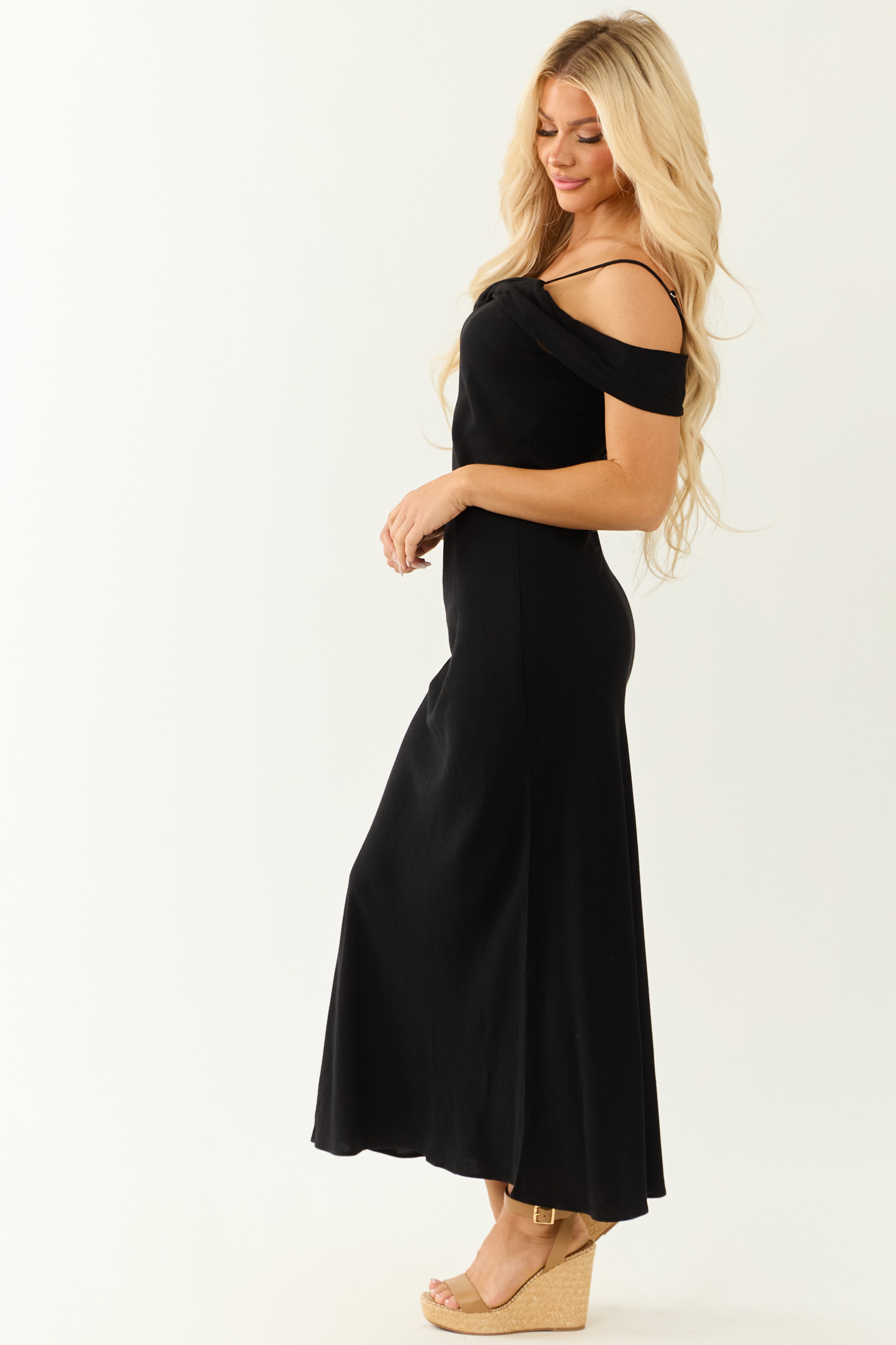 Black Cold Shoulder Overlay Maxi Dress