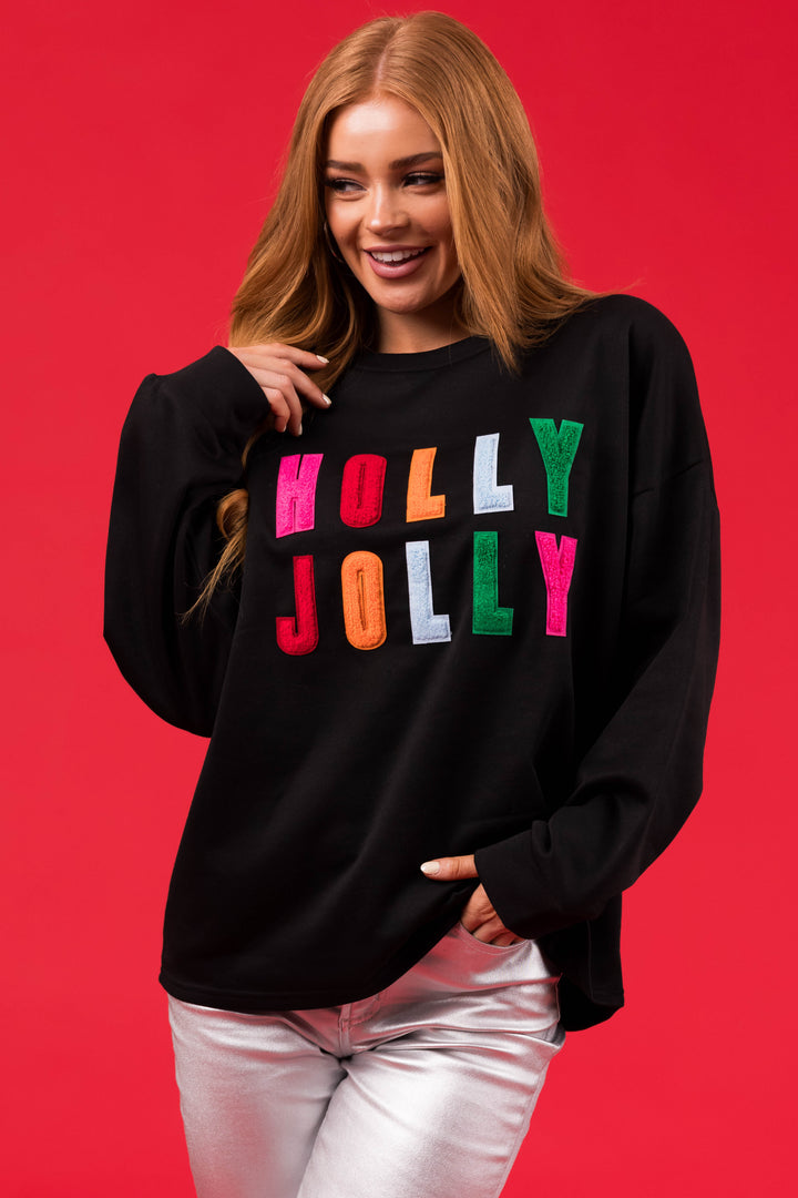Black Colorful 'Holly Jolly' Graphic Pullover