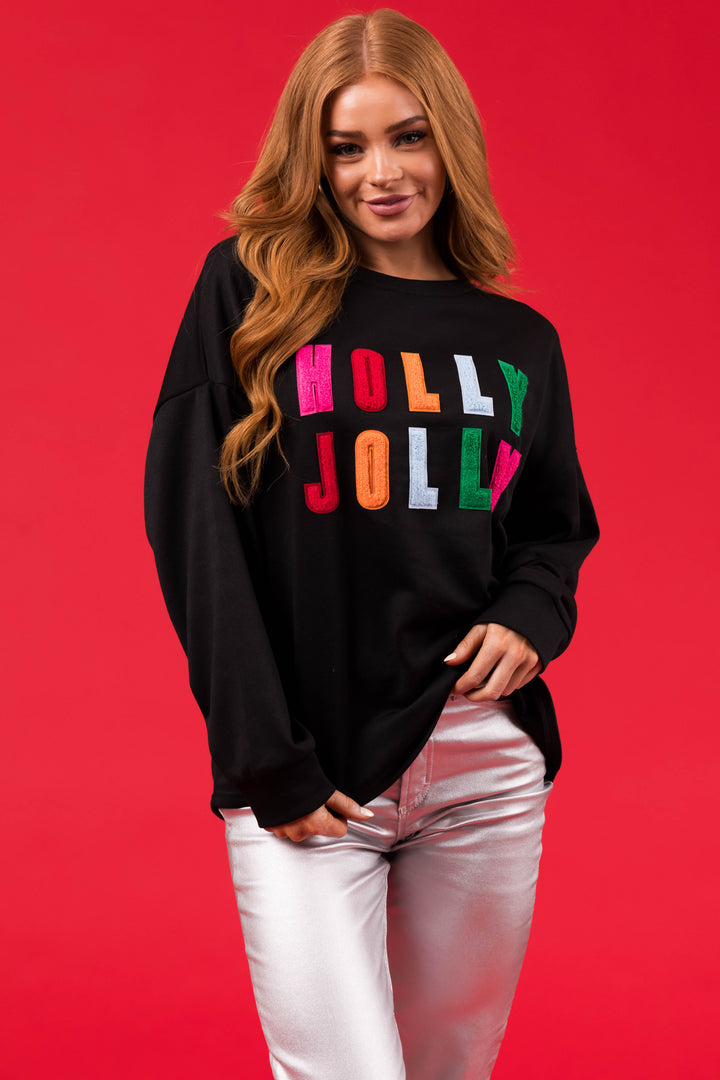 Black Colorful 'Holly Jolly' Graphic Pullover