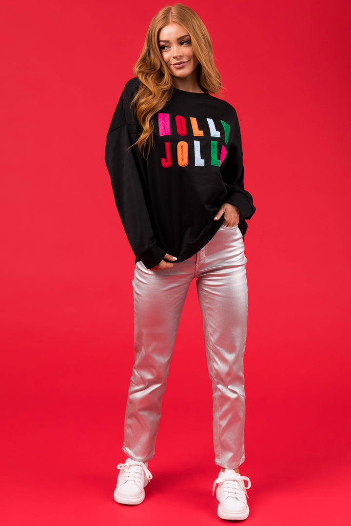 Black Colorful 'Holly Jolly' Graphic Pullover