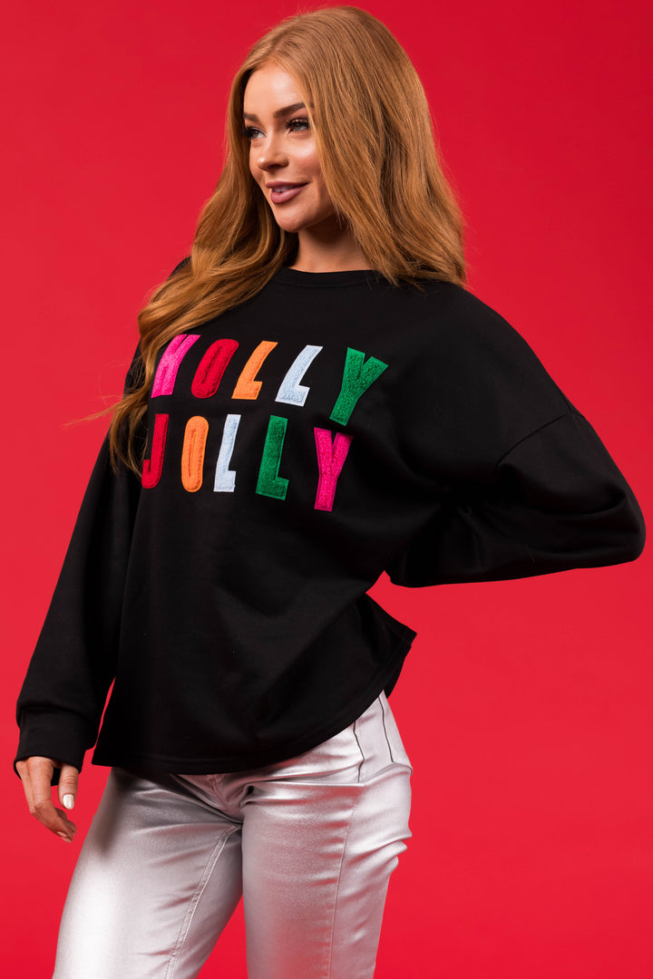 Black Colorful 'Holly Jolly' Graphic Pullover
