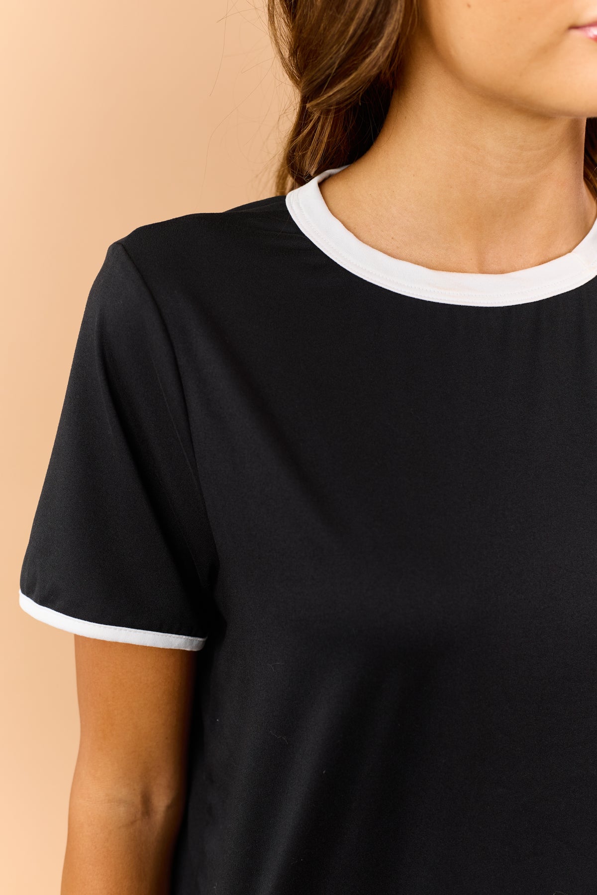 Black Contrast Trim Knit Top and Skort Set