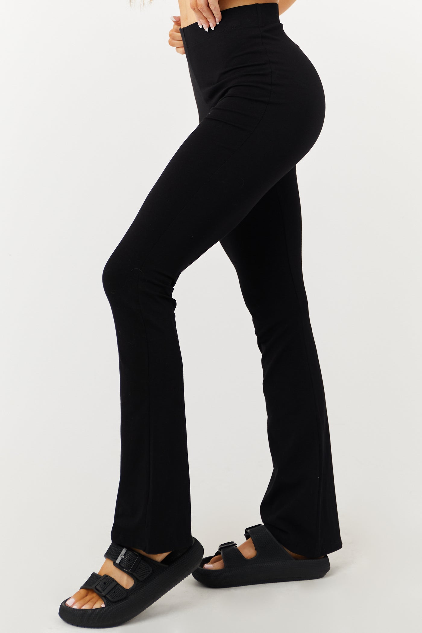 Black Cotton Flare Yoga Pants Lime Lush