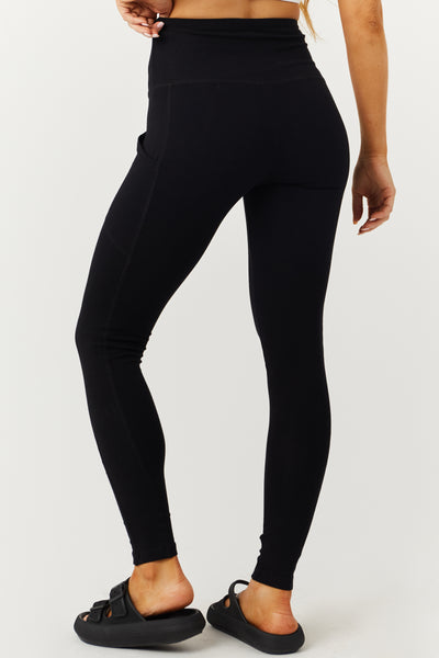 Black Cotton Leggings with Pockets