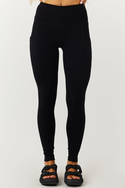 Black Cotton Leggings with Pockets