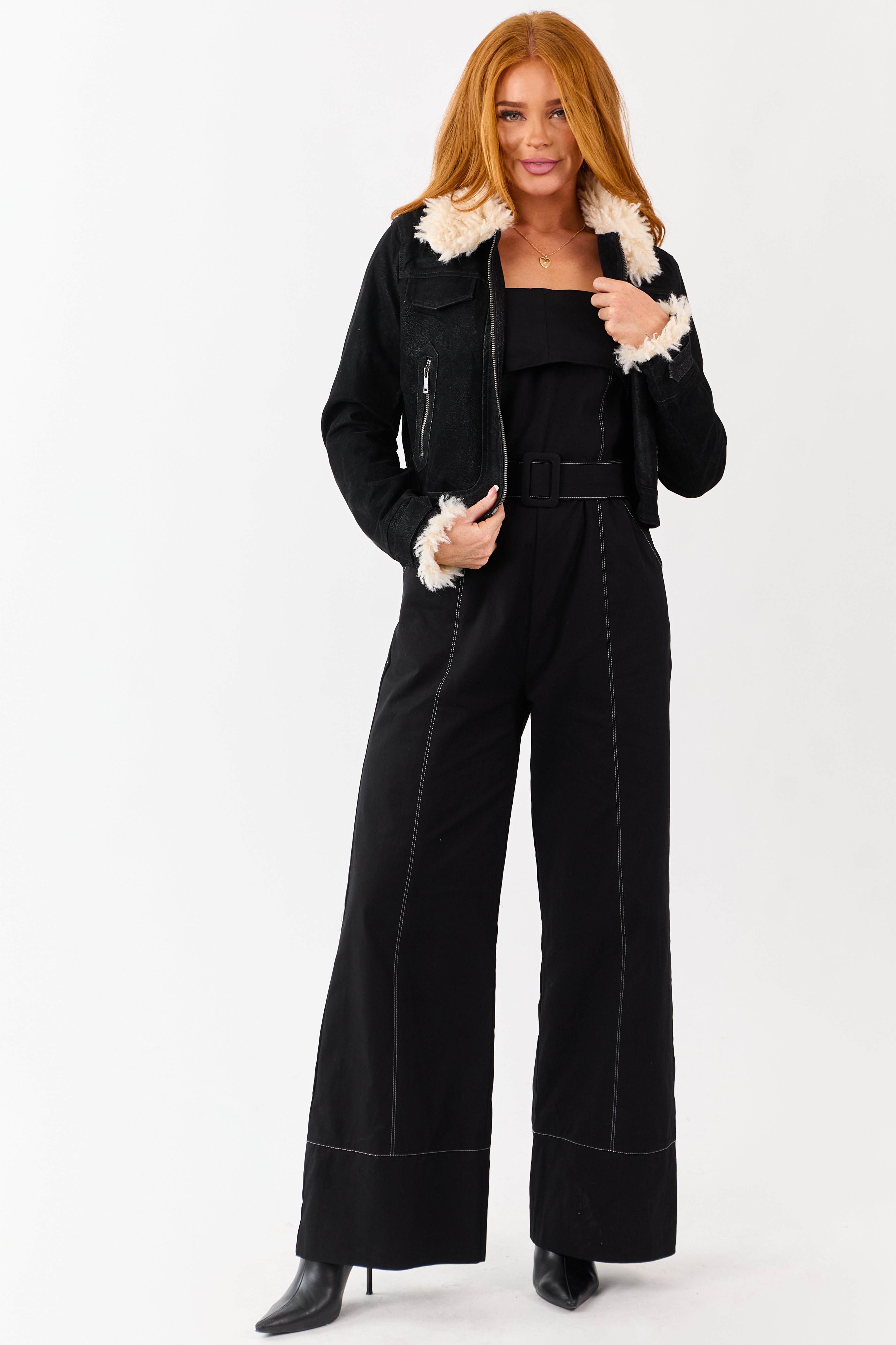 Black Cotton Strapless Contrast Stitching Jumpsuit
