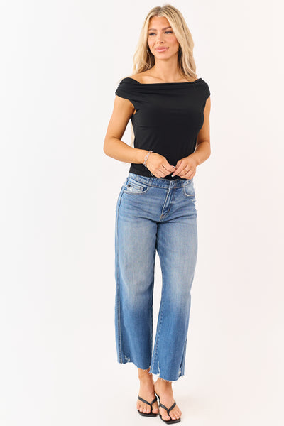 Black Cowl Neck Semi Cropped Tank Top