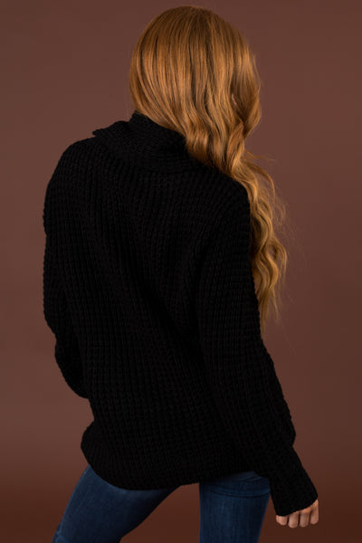 Black Cowl Neck Tulip Hem Wrap Knit Sweater