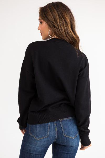 Black Crew Neck Soft Lightweight Sweater