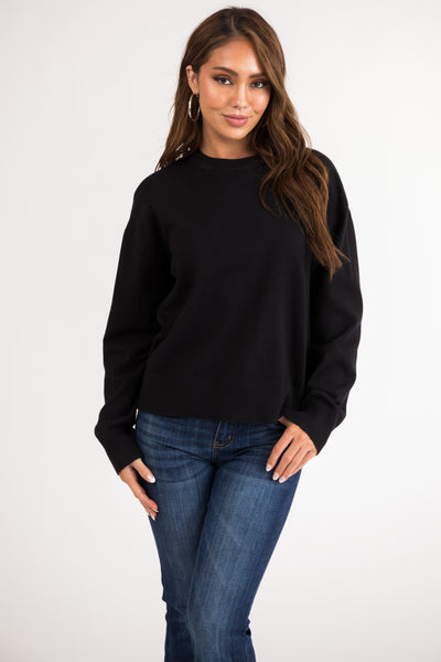 Black Crew Neck Soft Lightweight Sweater
