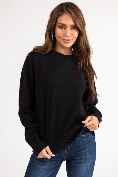 Black Crew Neck Soft Lightweight Sweater