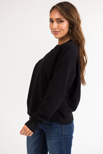 Black Crew Neck Soft Lightweight Sweater