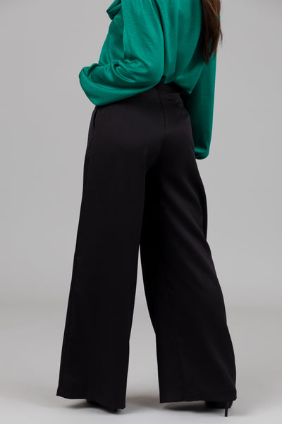 Black Criss Cross Button Wide Leg Pants