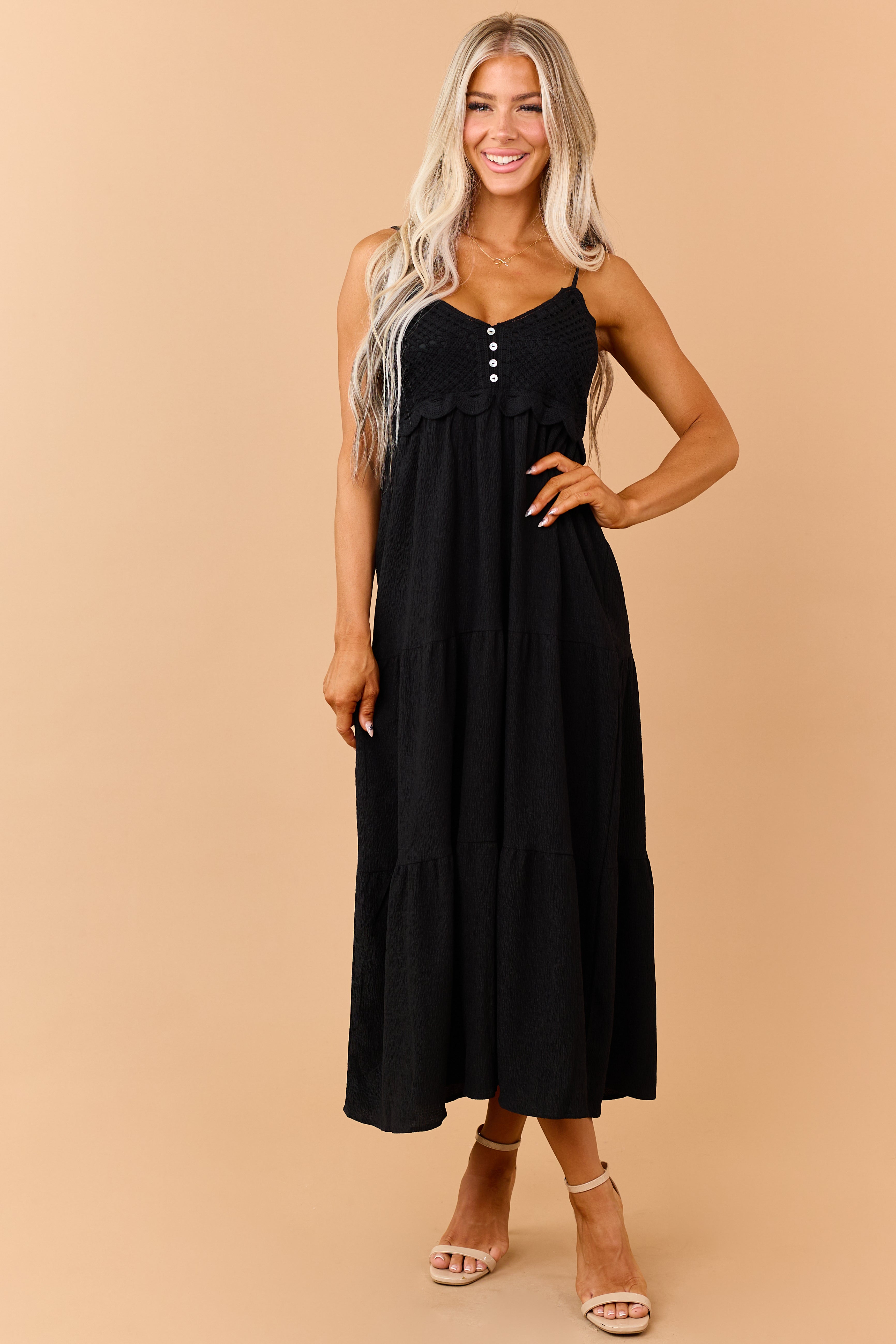 crochet bodice maxi dress Plus Size - Festi Crochet Bodice Maxi Dress