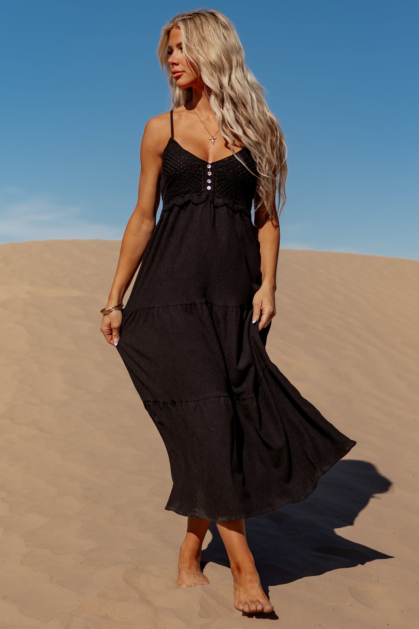 black crochet maxi dress San Lorenzo Crochet Maxi Dress Black