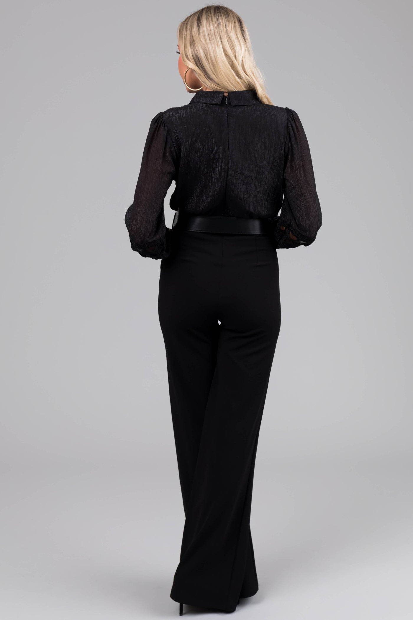 Black Crochet Detail Belted Jumpsuit