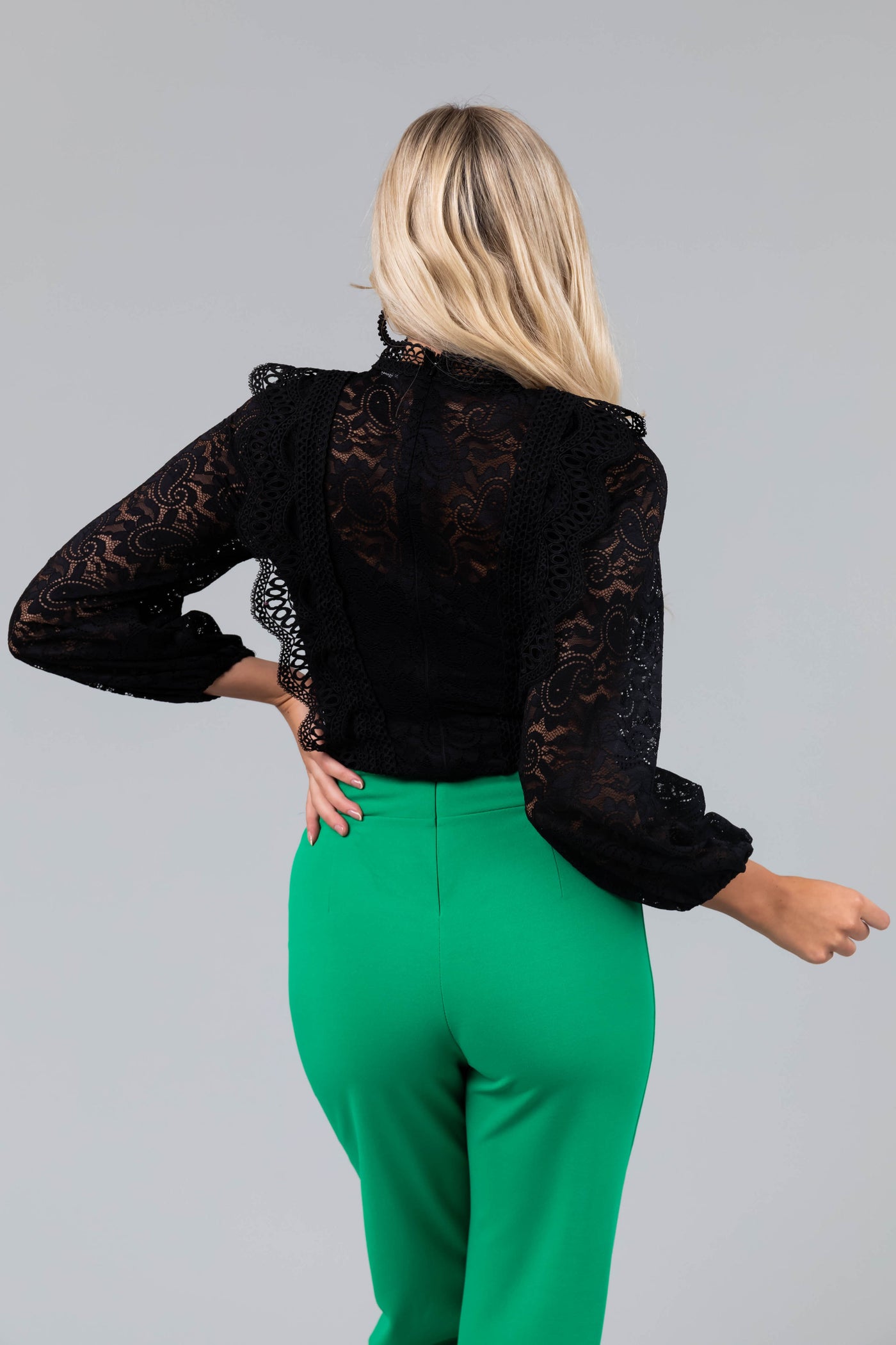 Black Crochet Lace Long Sleeve Bodysuit