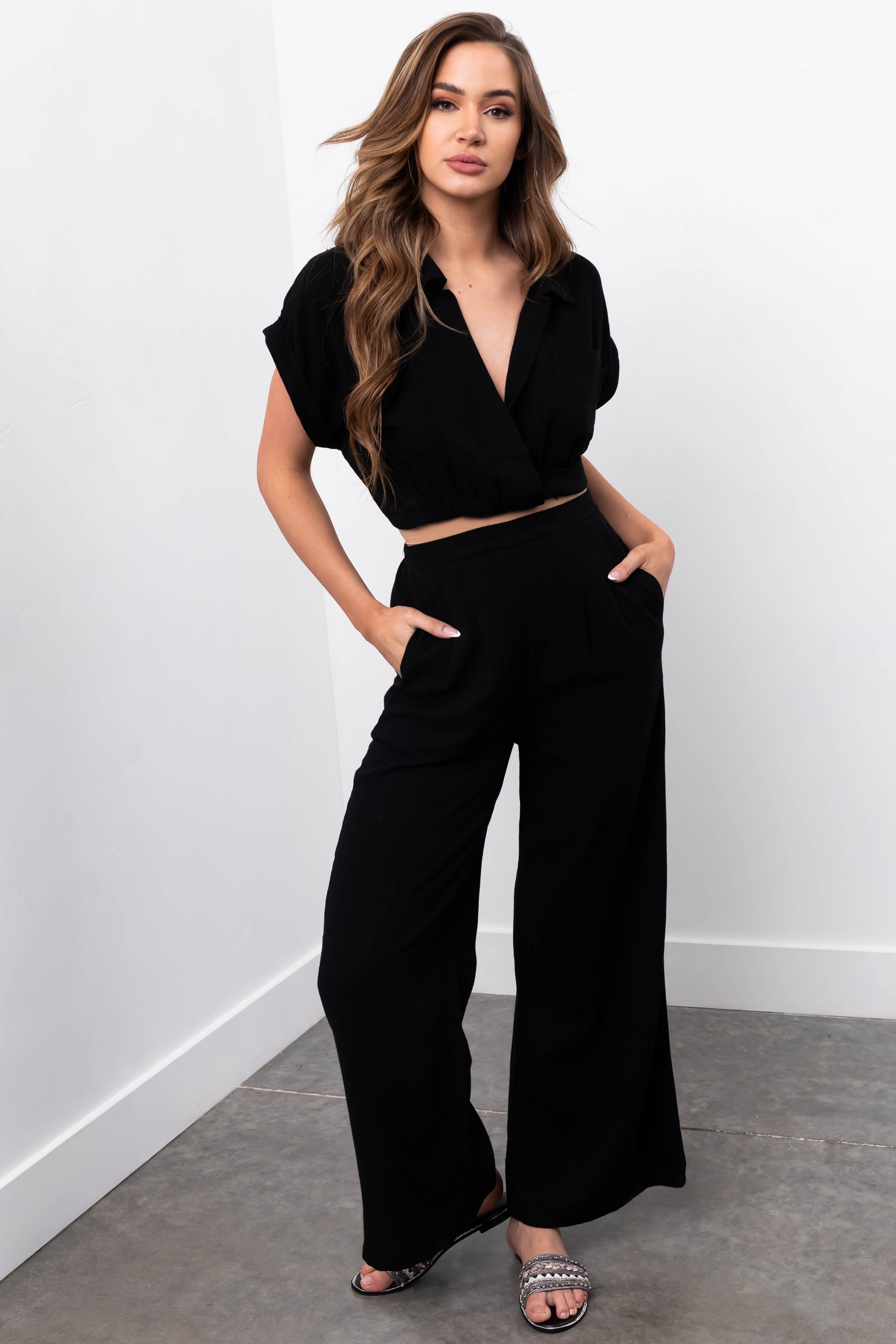 Jumper pants with crop top on sale