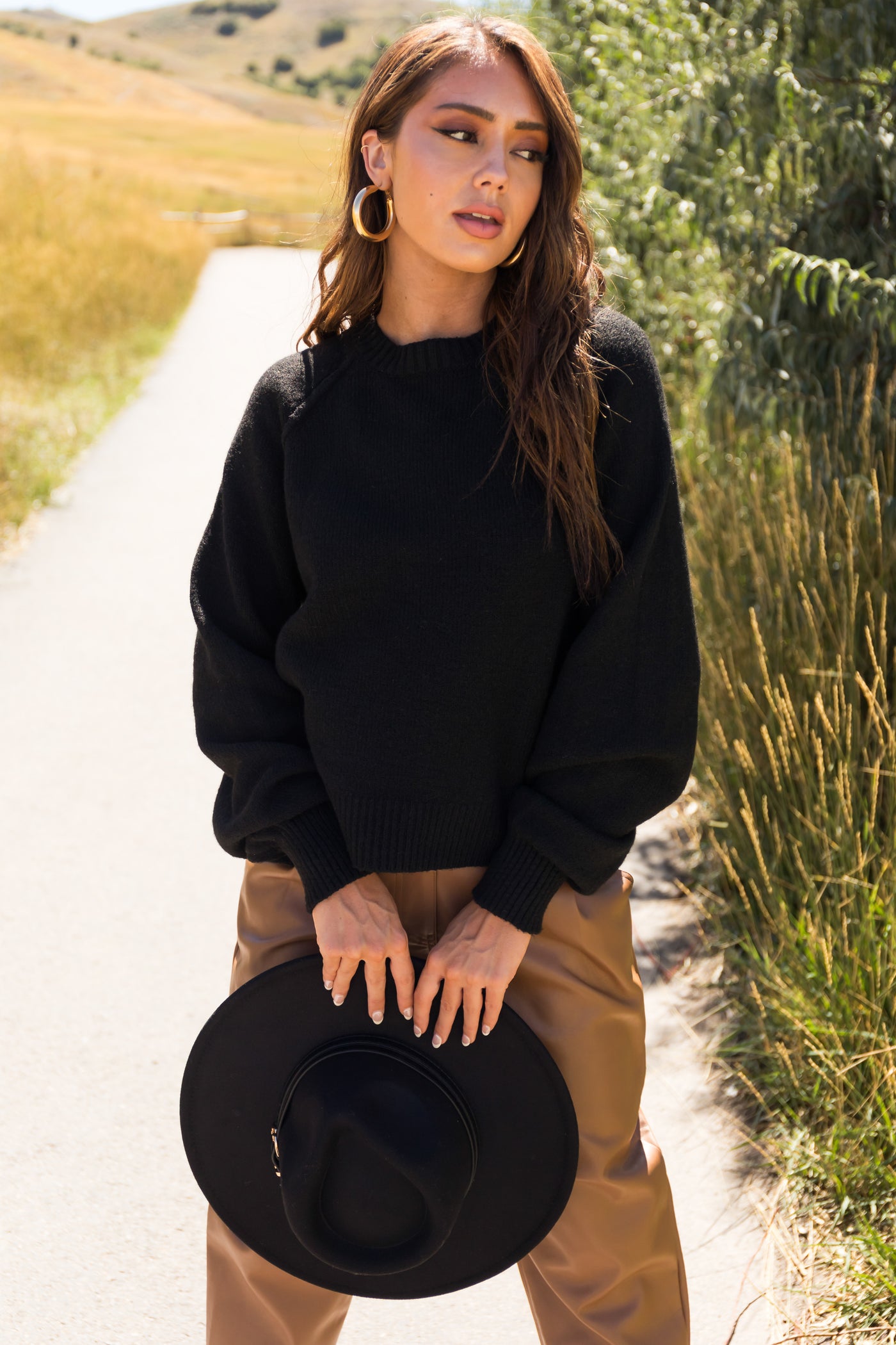 Black Cropped Ribbed Knit Sweater